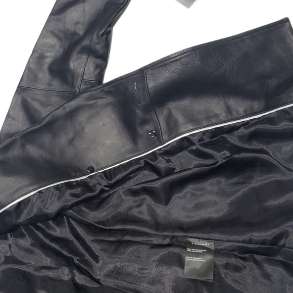 Tahari Womens Double-Breasted Genuine Leather Jacket Black Small - Picture 9 of 10